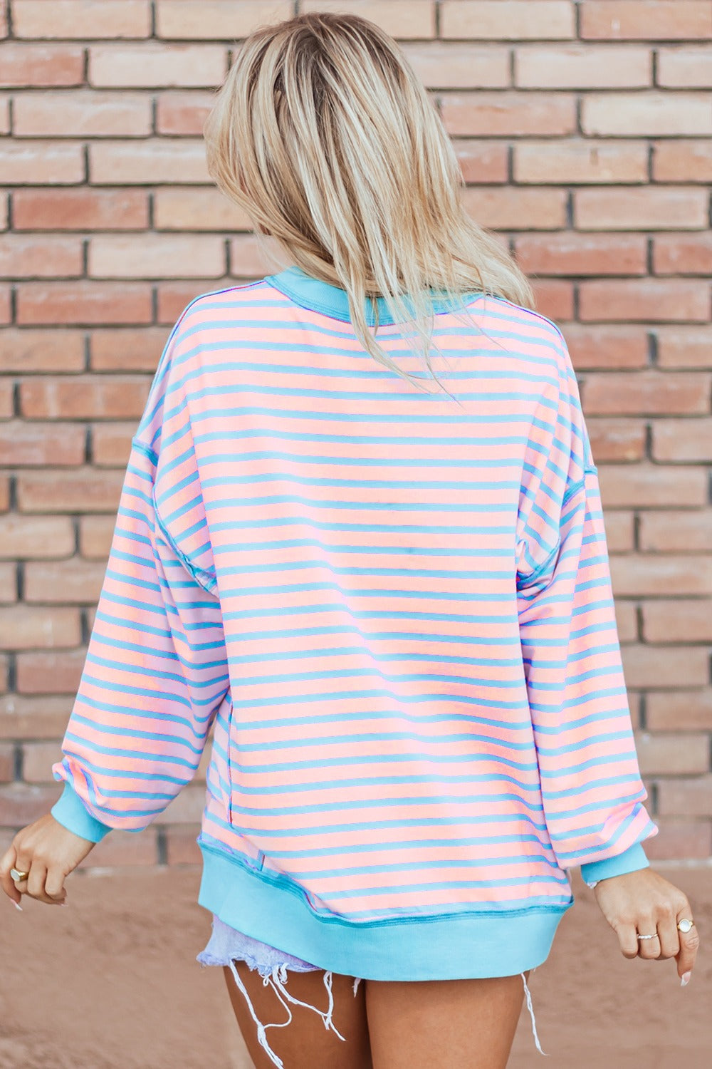 Blueberi B Women’s High-Low Striped Long Sleeve Sweatshirt Polyester Cotton Elastane Size S-XL