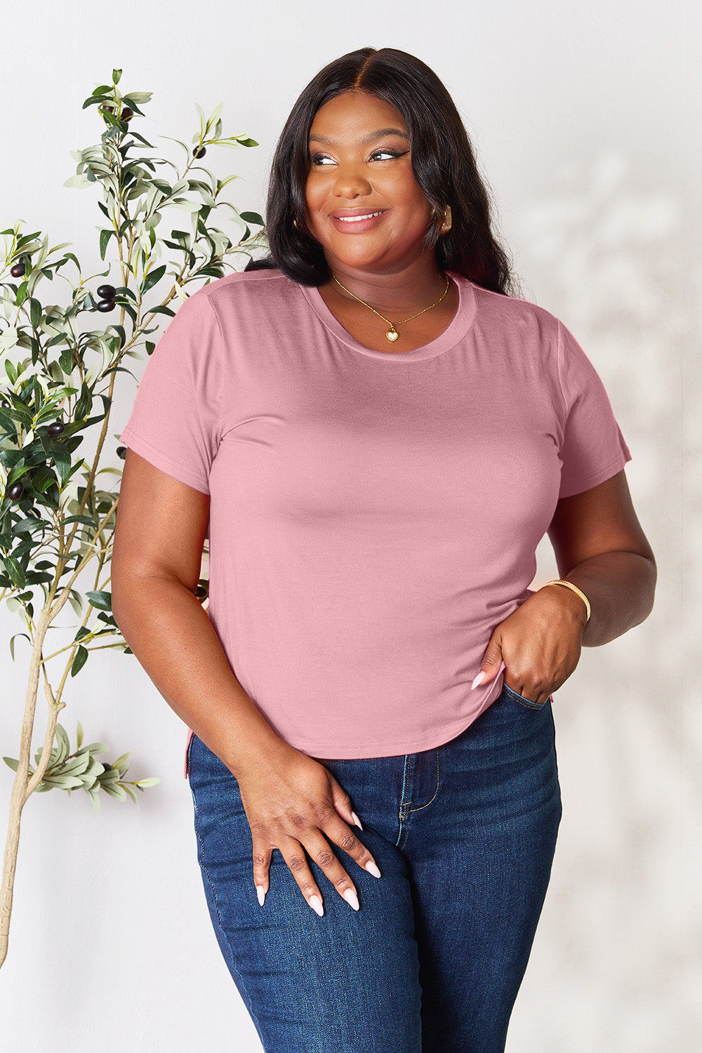 Basic Bae Women’s Full Size Round Neck Short Sleeve T-Shirt Rayon Spandex Size S-3XL