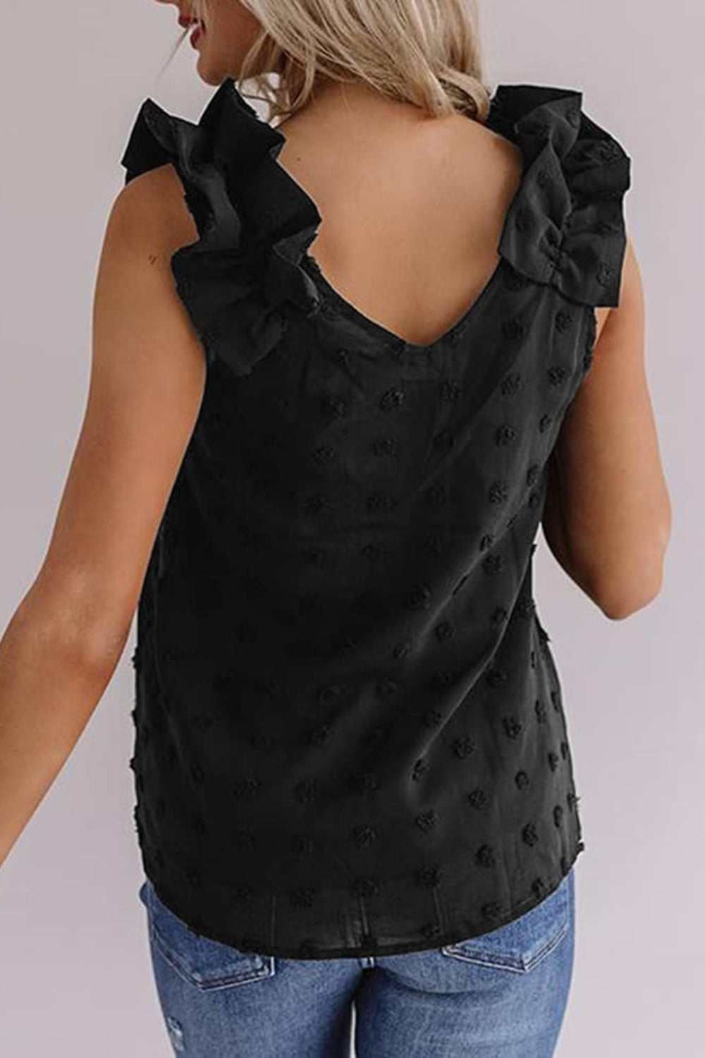 Blueberi B Women's Full Size Swiss Dot V-Neck Tank Polyester Size S-3XL