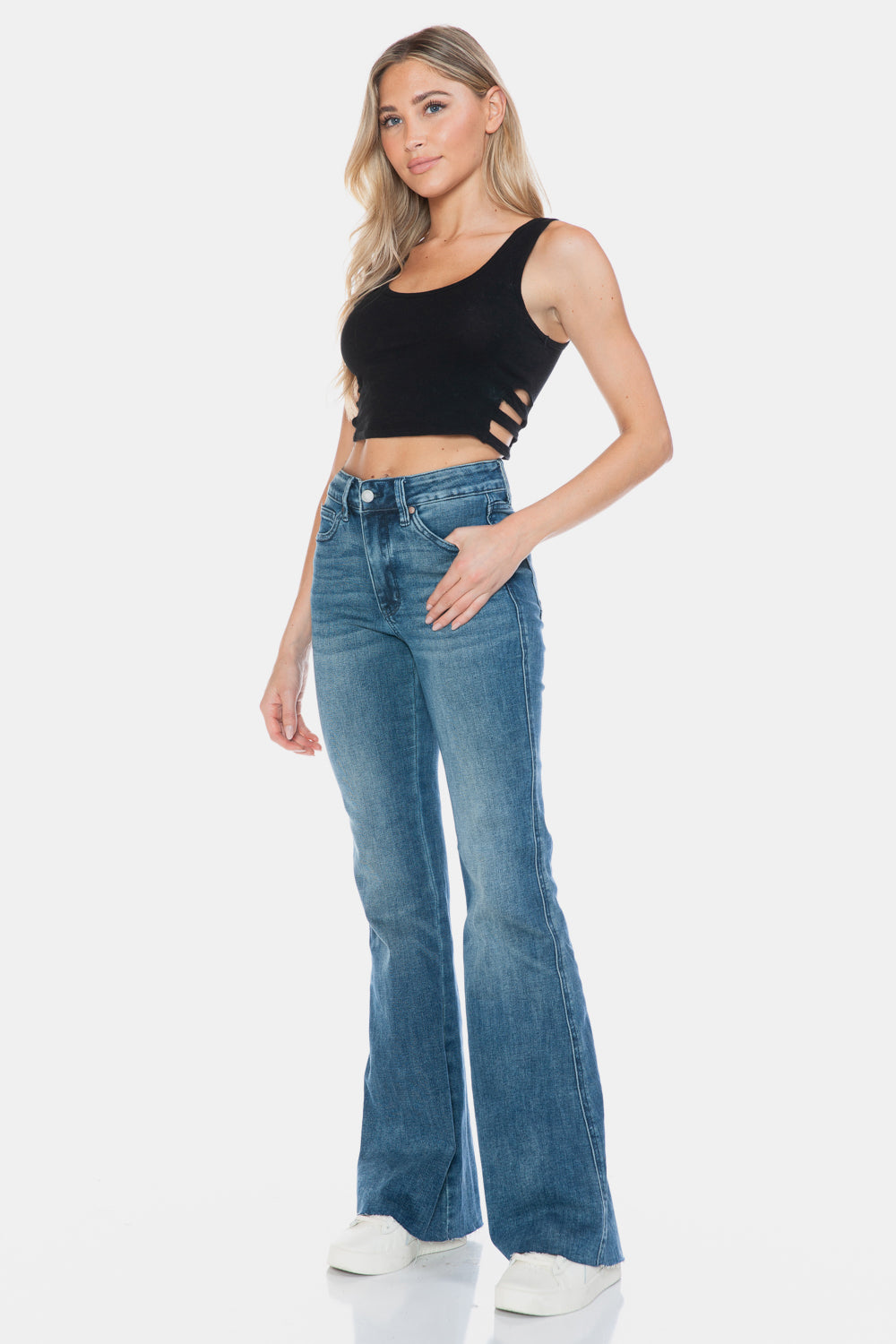 Judy Blue Women’s Full Size Tummy Control Cut Hem Flare Jeans Cotton Polyester Rayon Lycra Size 0-24W