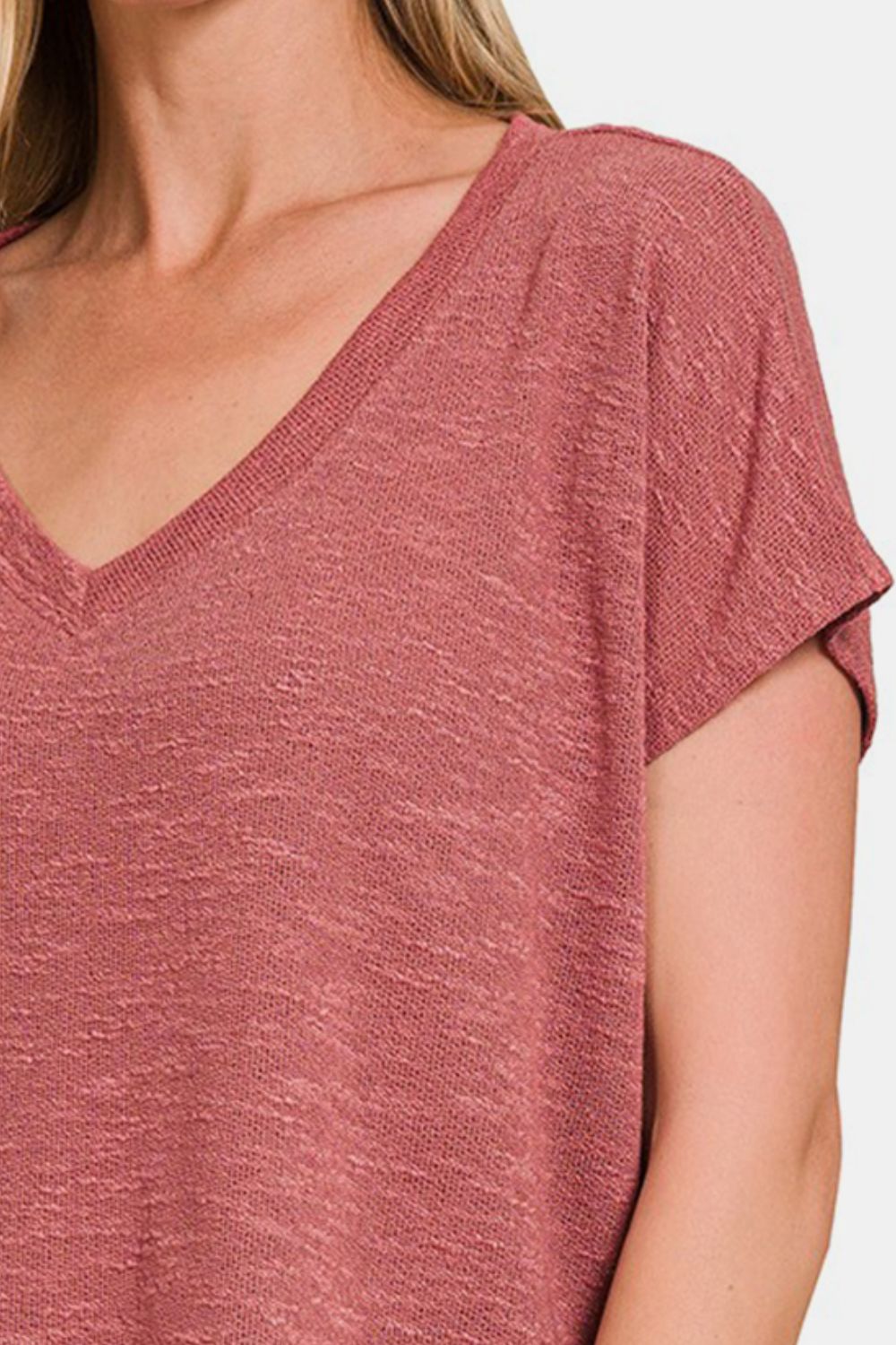 Zenana Women’s V-Neck Short Sleeve Crop T-Shirt Polyester Rayon Spandex Size S-XL