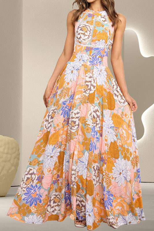 Blueberi B Women’s Tied Printed Grecian Sleeveless Maxi Dress Viscose Size S-XL