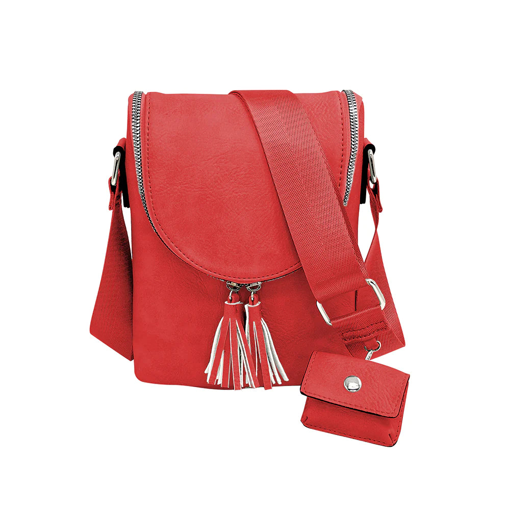 Abby Crossbody Handbag with Tassel Front Trim by K Carroll