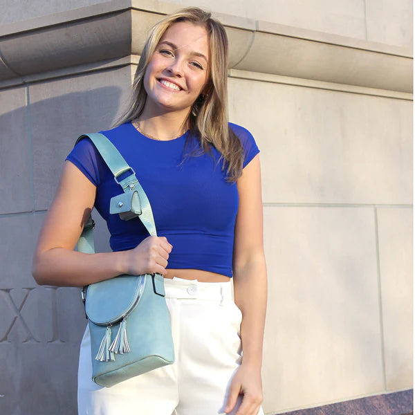 Abby Crossbody Handbag with Tassel Front Trim by K Carroll