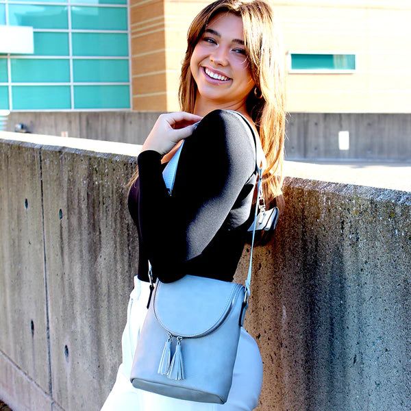 Abby Crossbody Handbag with Tassel Front Trim by K Carroll