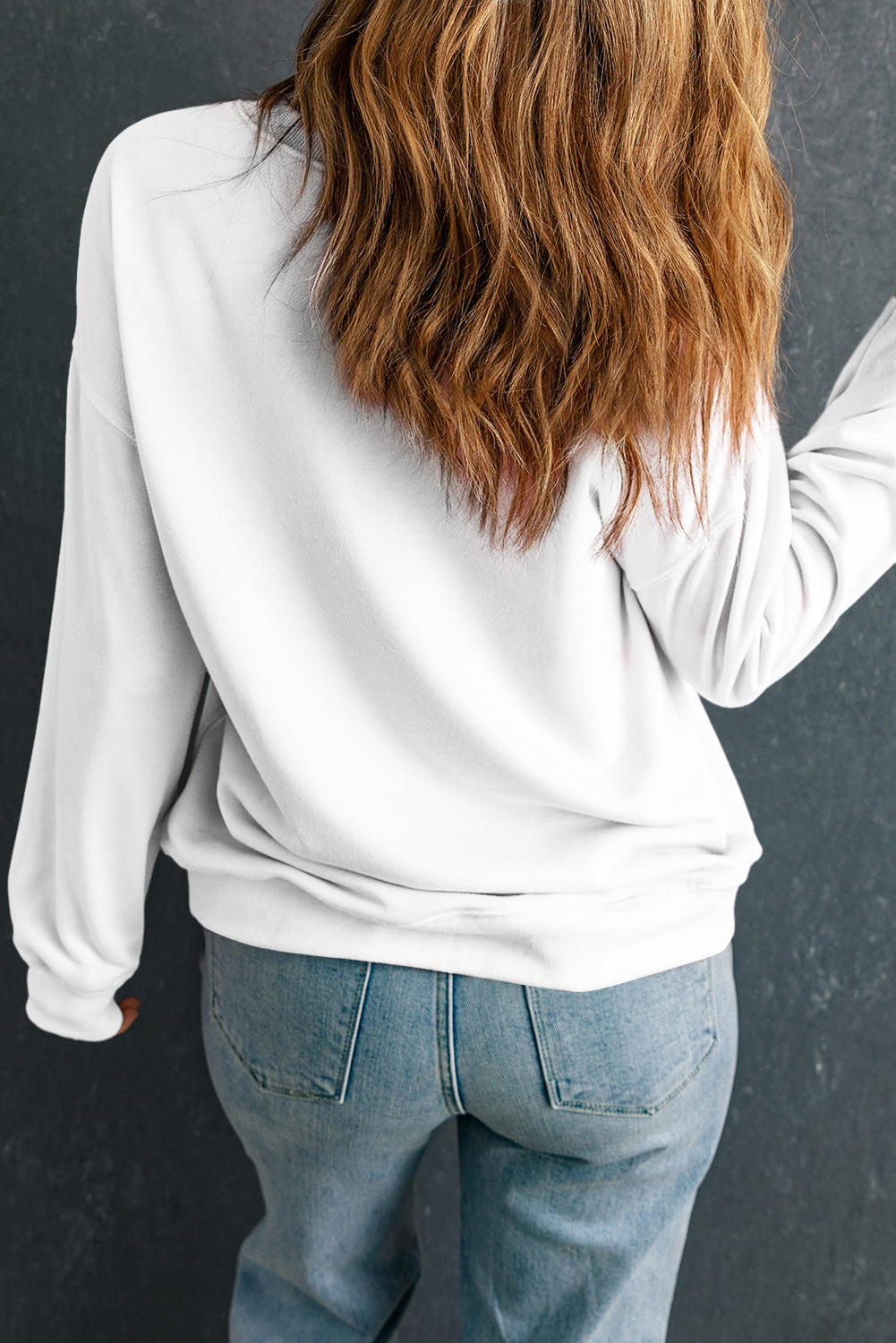 Blueberi B Women's Letter Graphic Round Neck Long Sleeve Sweatshirt Polyester Cotton Size S-2XL