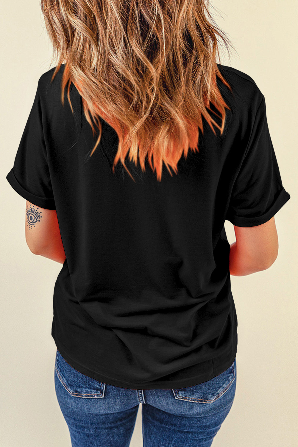 Blueberi B Women's Letter Graphic Round Neck Short Sleeve T-Shirt Polyester Cotton Elastane Size S-XL