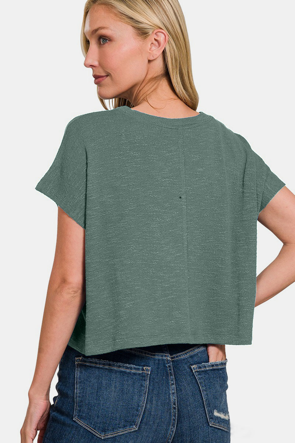 Zenana Women's Round Neck Short Sleeve Crop T-Shirt Polyester Rayon Spandex Size S-XL