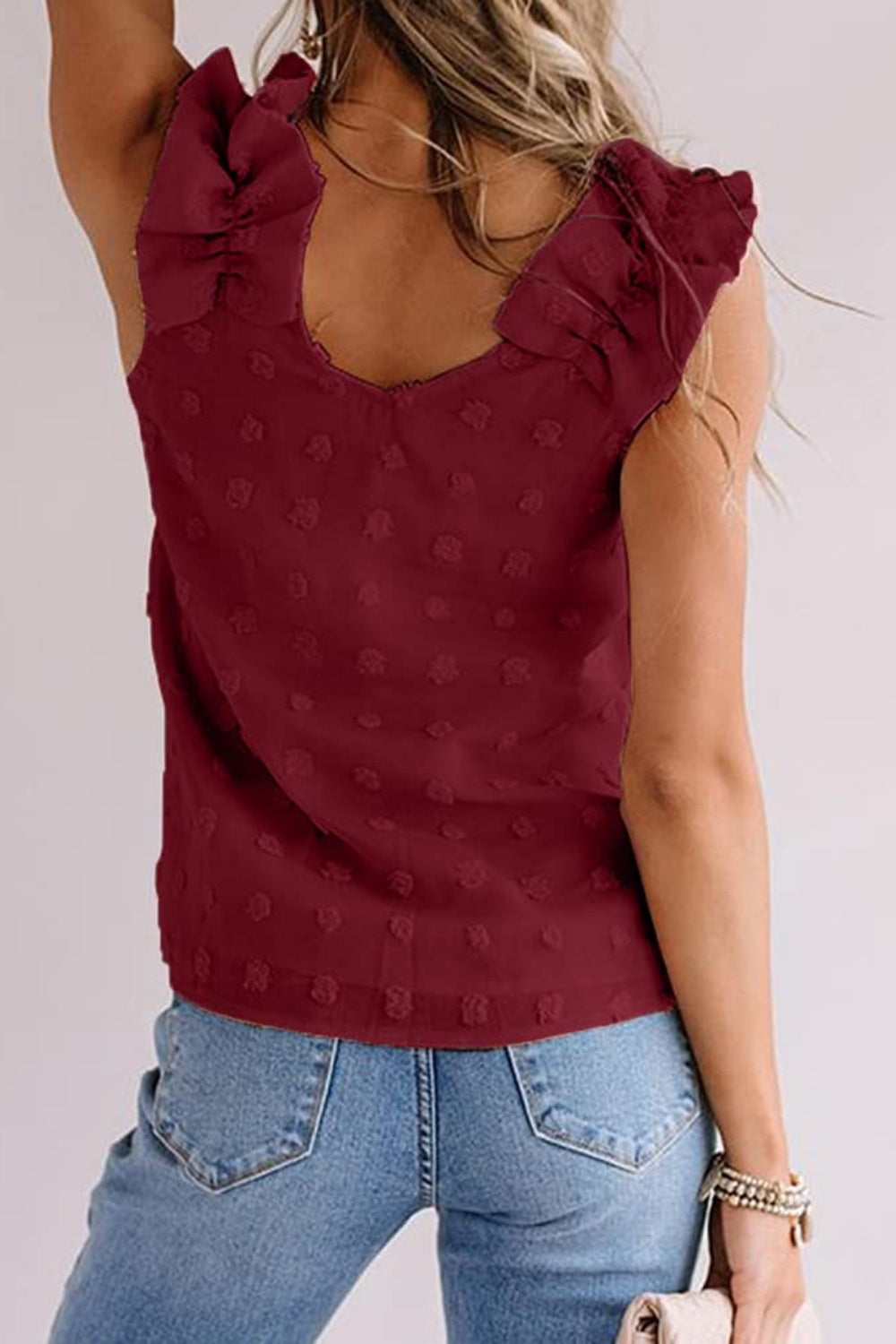 Blueberi B Women's Full Size Swiss Dot V-Neck Tank Polyester Size S-3XL