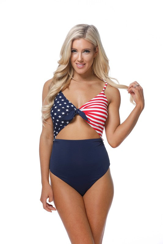 Women's 4th of July American Flag One Piece Swimsuit Nylon Spandex Size S-L