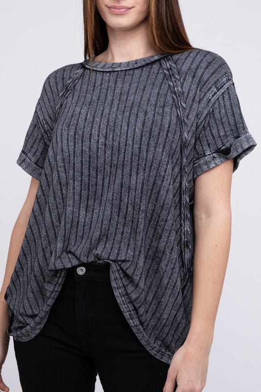 Zenana Women’s Ribbed Raglan Dolman Sleeve Boat-Neck Top Rayon Spandex Size S/M L/XL
