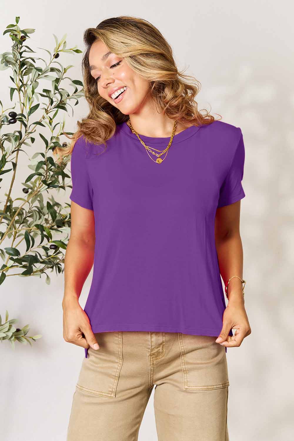Basic Bae Women’s Full Size Round Neck Short Sleeve T-Shirt Rayon Spandex Size S-3XL