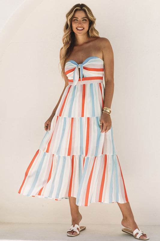 Blueberi B Women’s Striped Strapless Sweetheart Neck Dress Polyester S-XL