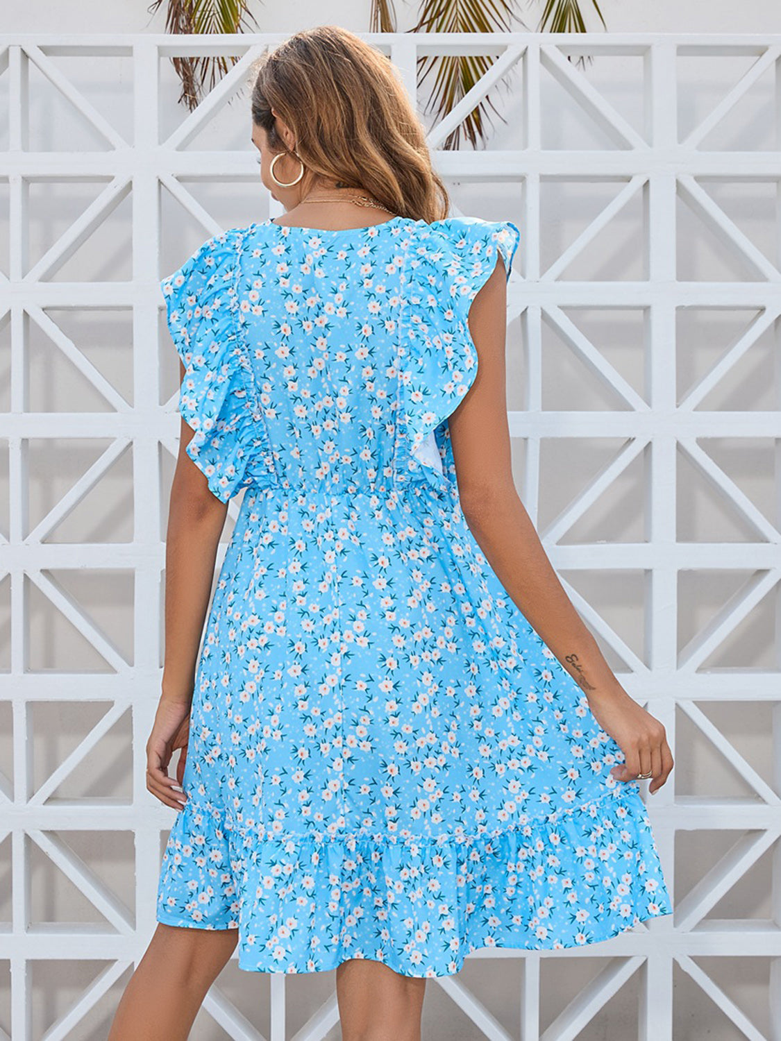 Blueberi B Women’s Ruffled Ditsy Floral Surplice Mini Dress Polyester Size S-XL