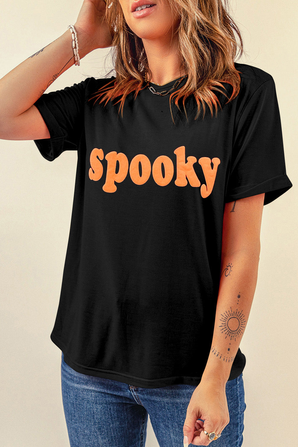 Blueberi B Women's SPOOKY Round Neck Short Sleeve T-Shirt Polyester Cotton Elastane Size S-XL