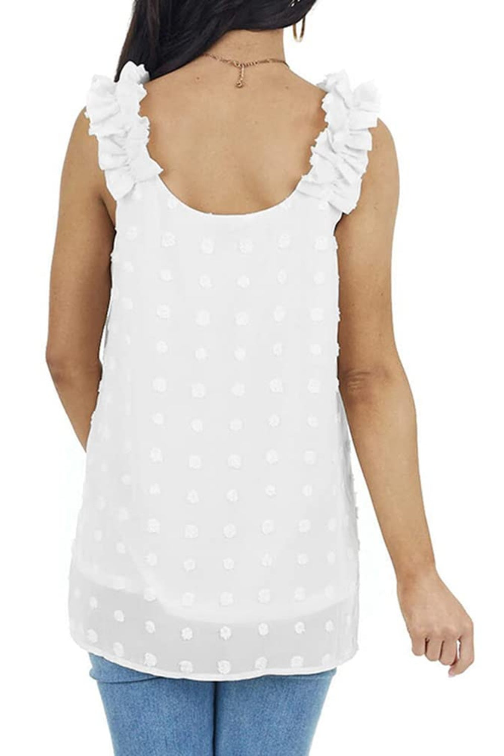 Blueberi B Women's Full Size Swiss Dot V-Neck Tank Polyester Size S-3XL