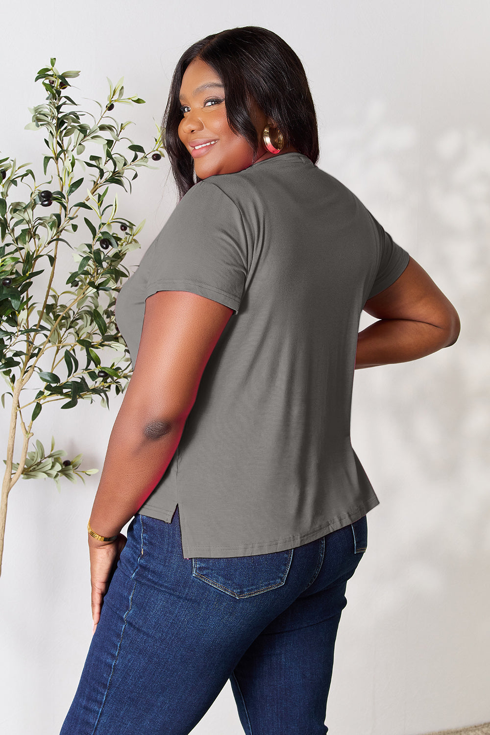 Basic Bae Women’s Full Size Round Neck Short Sleeve T-Shirt Rayon Spandex Size S-3XL