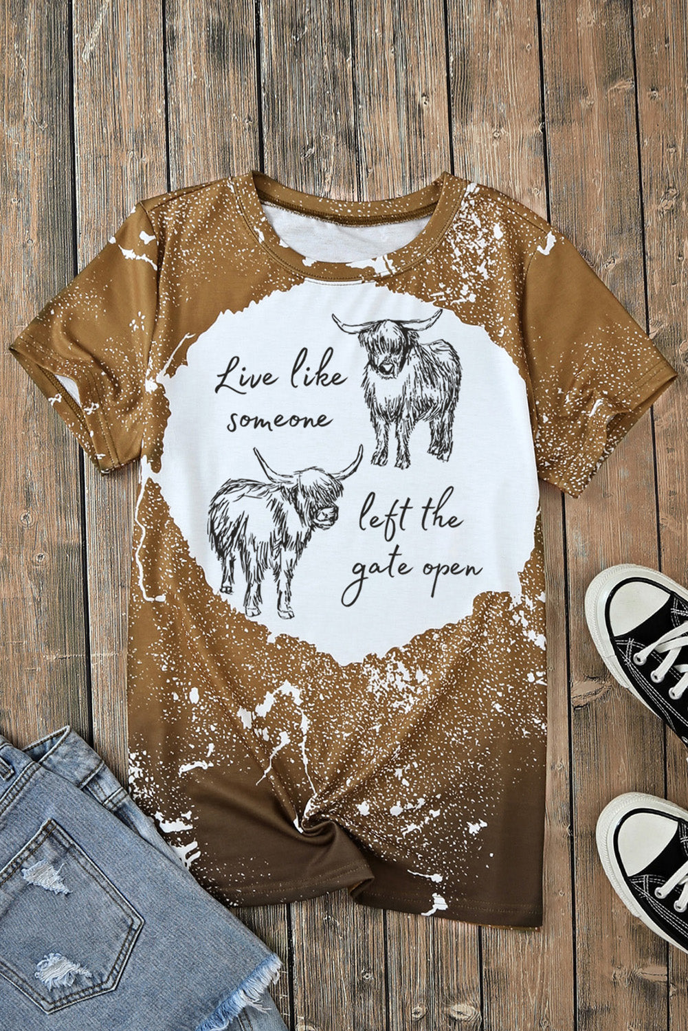 Graphic Round Neck Live Like Someone Left The Gate Open Short Sleeve T-Shirt