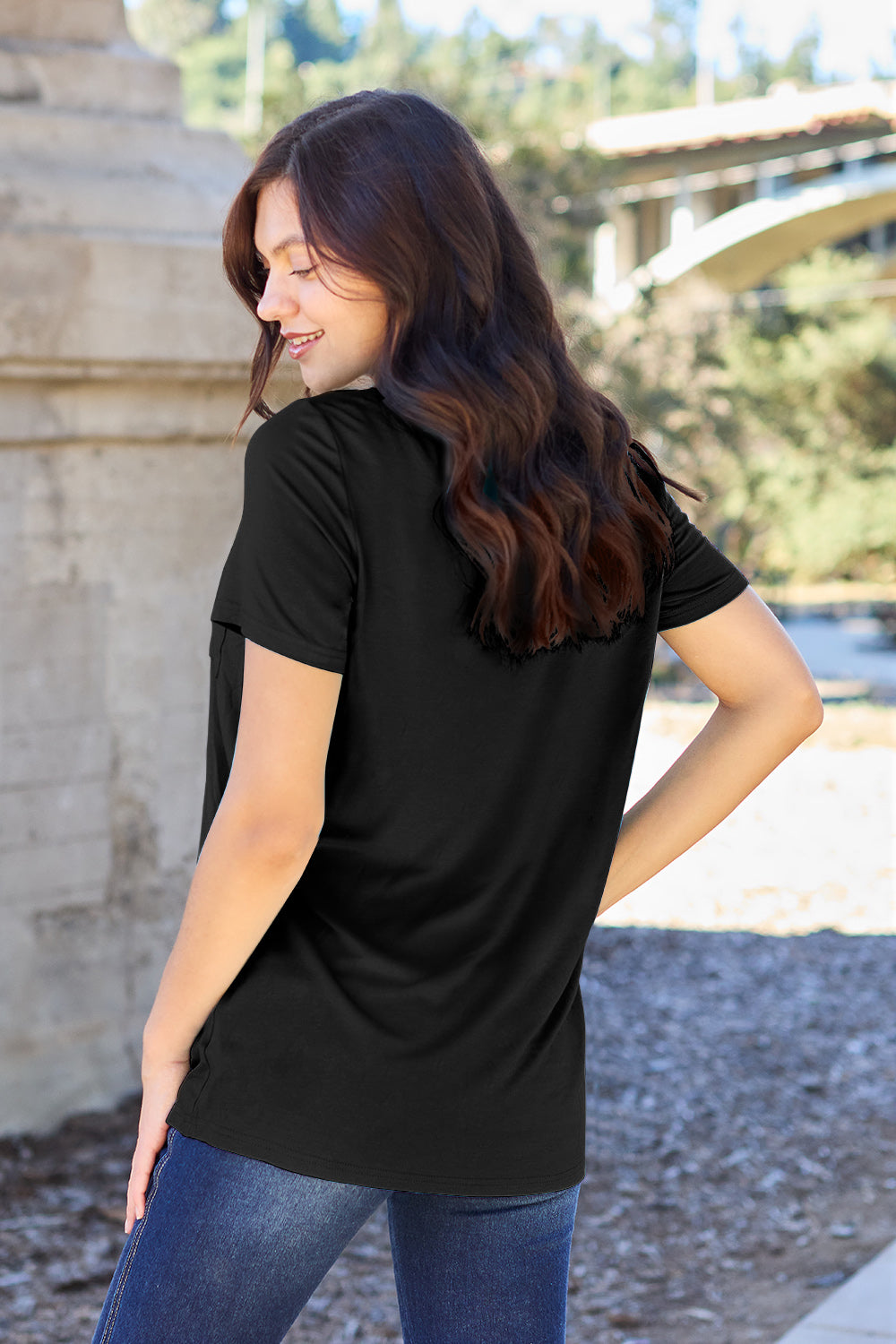 Basic Bae Women’s Bamboo Full Size V-Neck Short Sleeve T-Shirt Bamboo Spandex Size S-3XL
