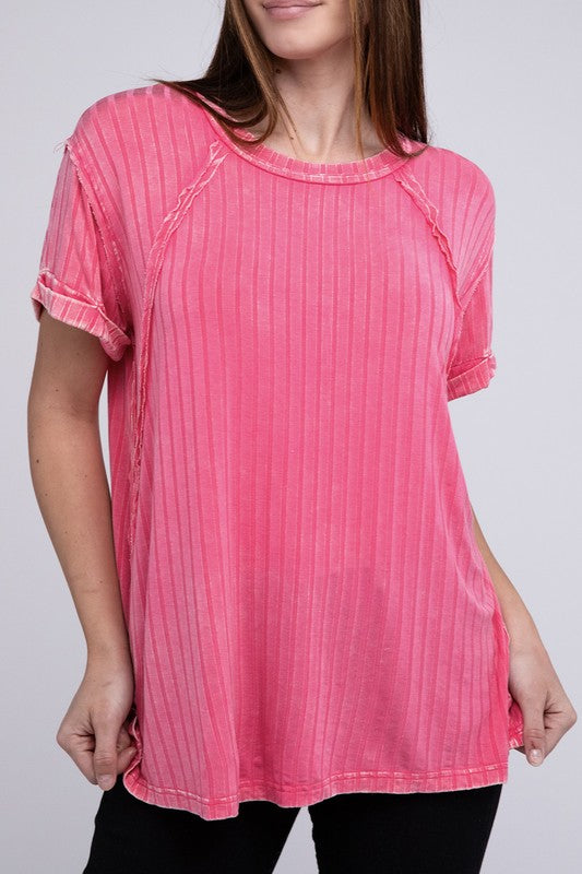 Zenana Women’s Ribbed Raglan Dolman Sleeve Boat-Neck Top Rayon Spandex Size S/M L/XL