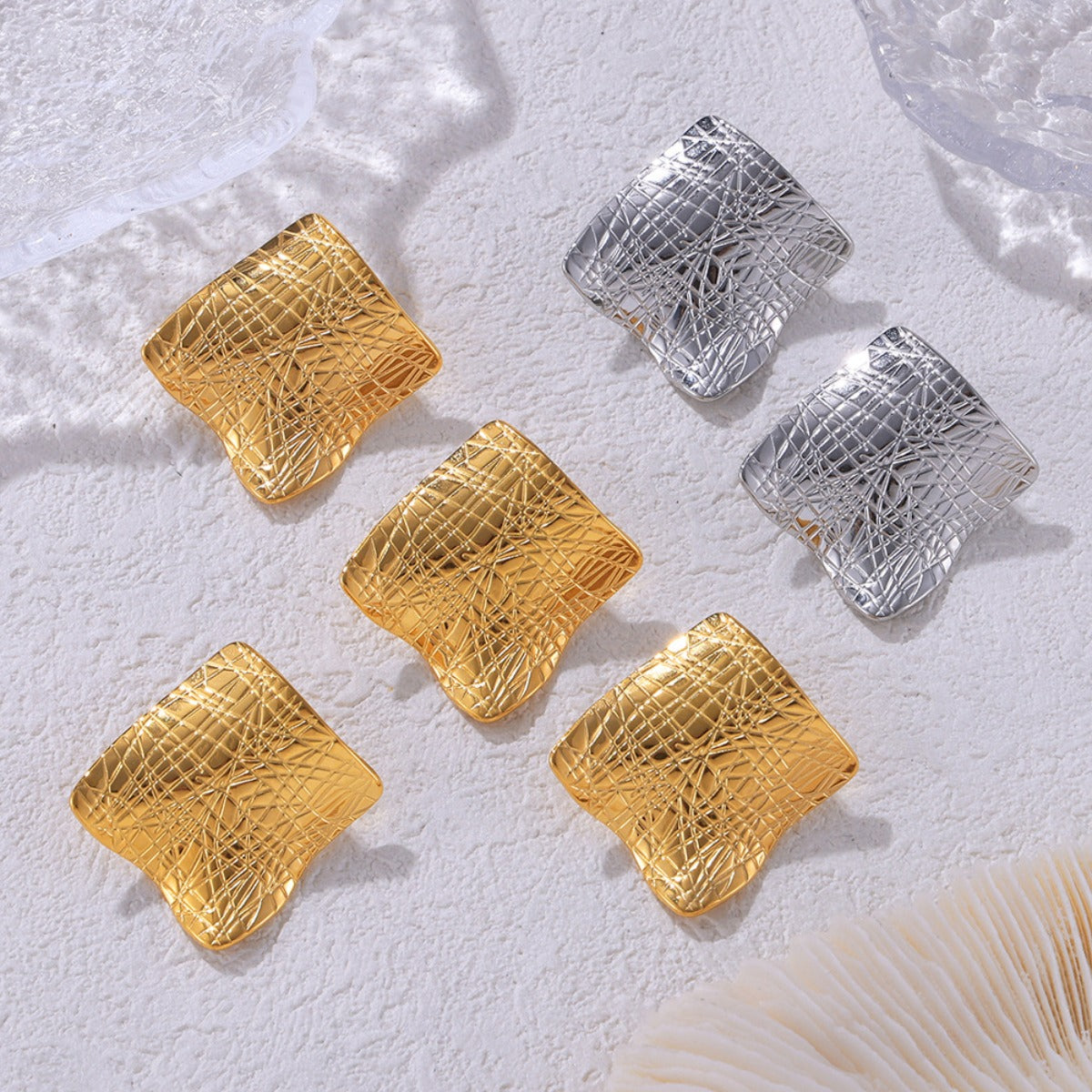 Women's Textured Titanium Steel Stud Earrings