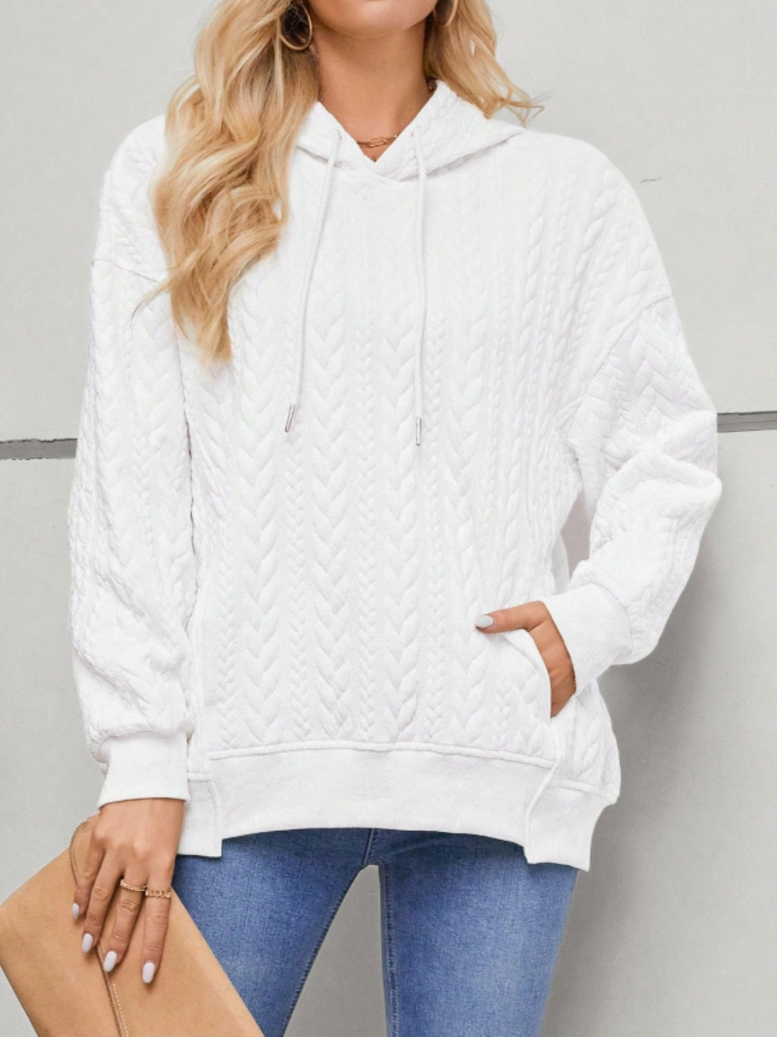 Blueberi B Women’s Drawstring Long Sleeve Hoodie with Pockets Polyester Elastane Size S-XL
