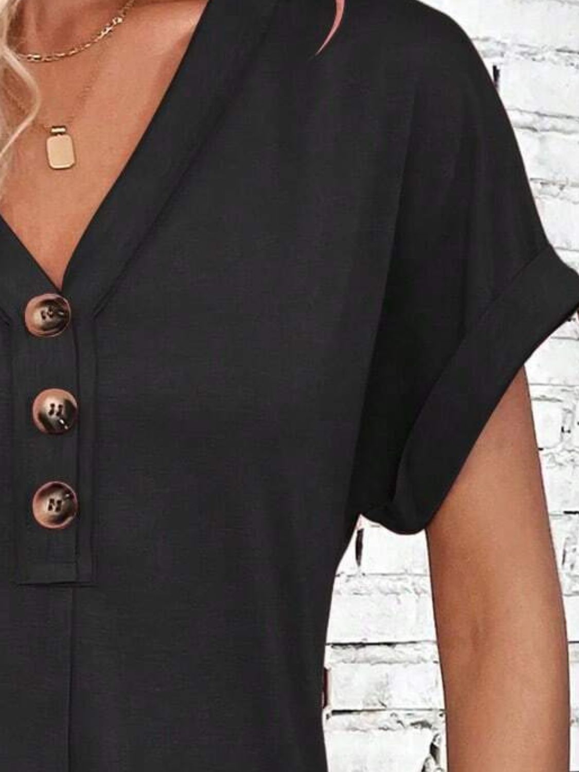 Blueberi B Women’s Quarter Button V-Neck Short Sleeve Dress Polyester Size S-XL