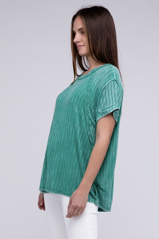 Zenana Women’s Ribbed Raglan Dolman Sleeve Boat-Neck Top Rayon Spandex Size S/M L/XL