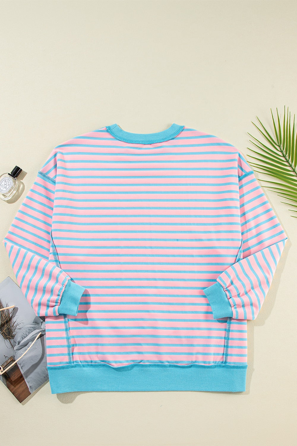 Blueberi B Women’s High-Low Striped Long Sleeve Sweatshirt Polyester Cotton Elastane Size S-XL