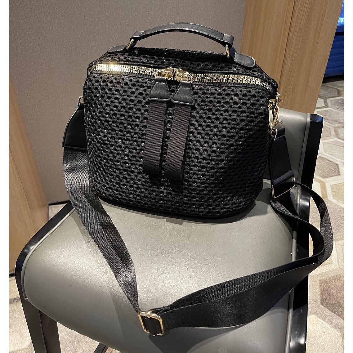 Demi 100% Nylon Hobo Crossbody Bag with Vegan Leather Accents
