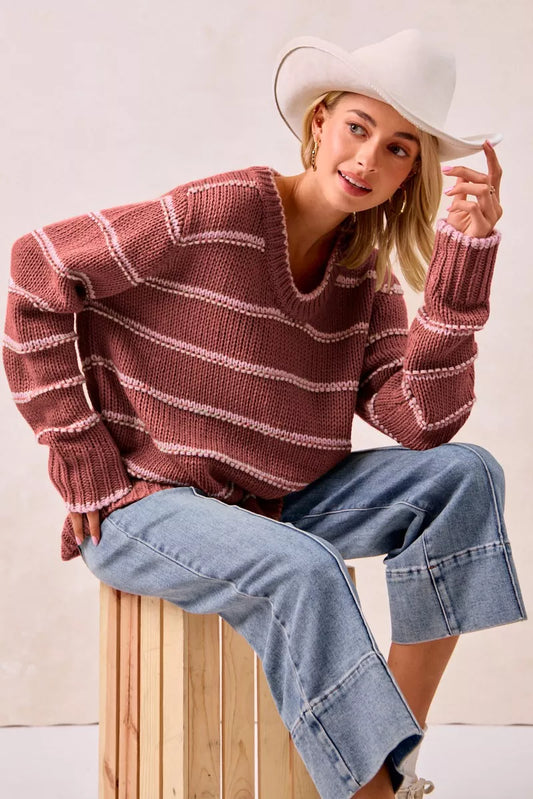 BiBi Women's Striped Oversized Long Sleeve Sweater Acrylic Sizes S-XL