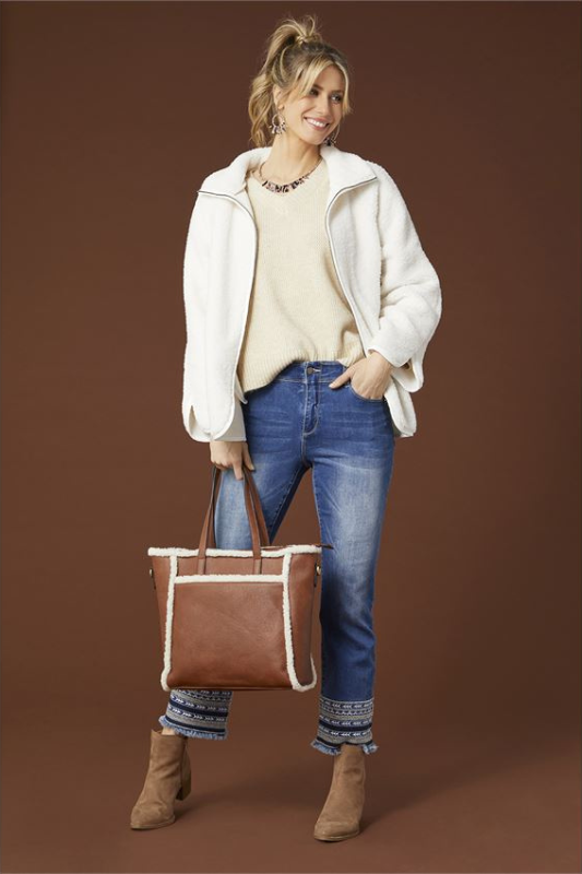 Coco + Carmen OMG ZoeyZip Bootcut Jeans with Embroidered Bottom