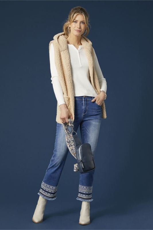 Coco + Carmen OMG ZoeyZip Bootcut Jeans with Embroidered Bottom