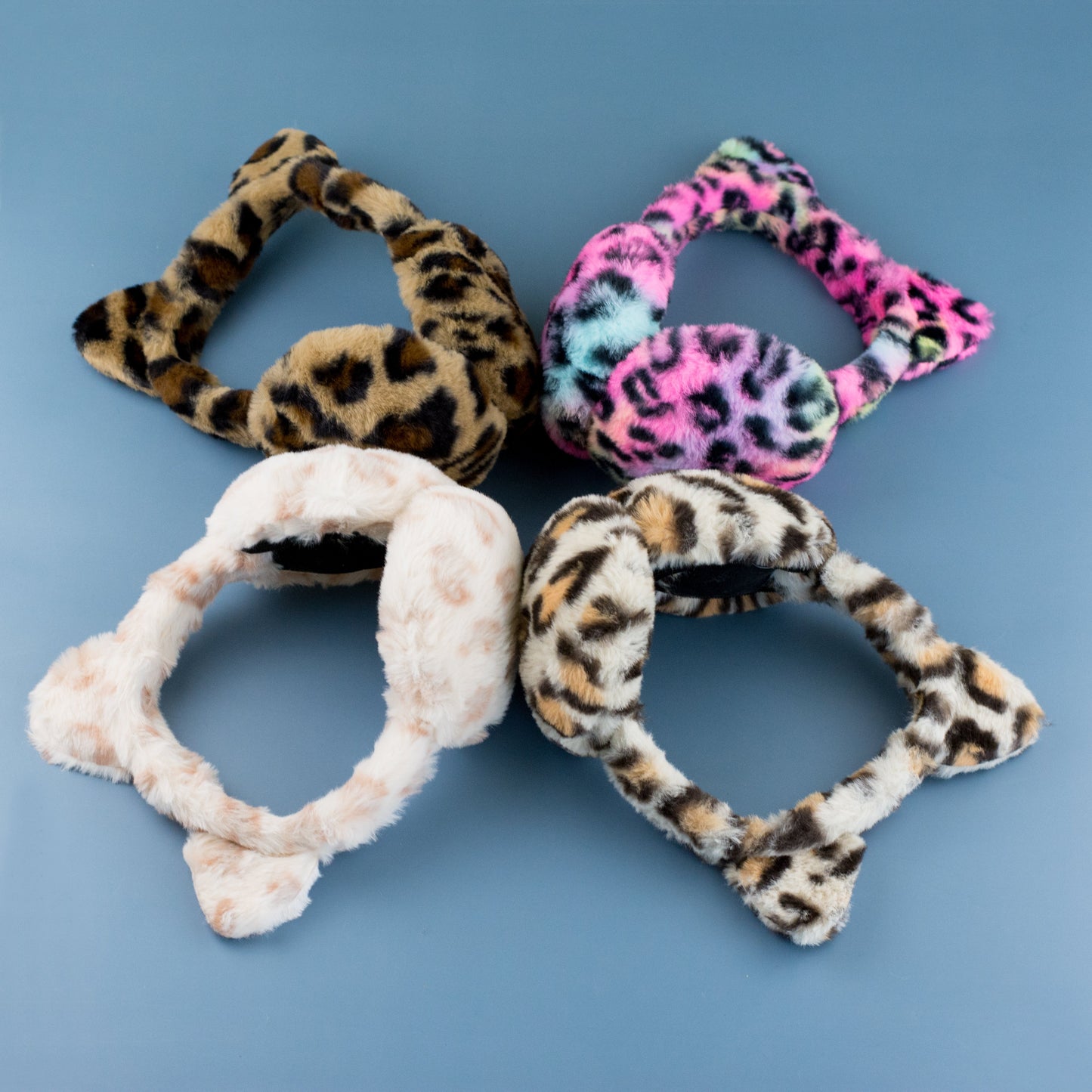 80% Polyester 20% Acrylic Leopard Print Fold-Up Ear Muffs | Fits Child 4+ to Adult