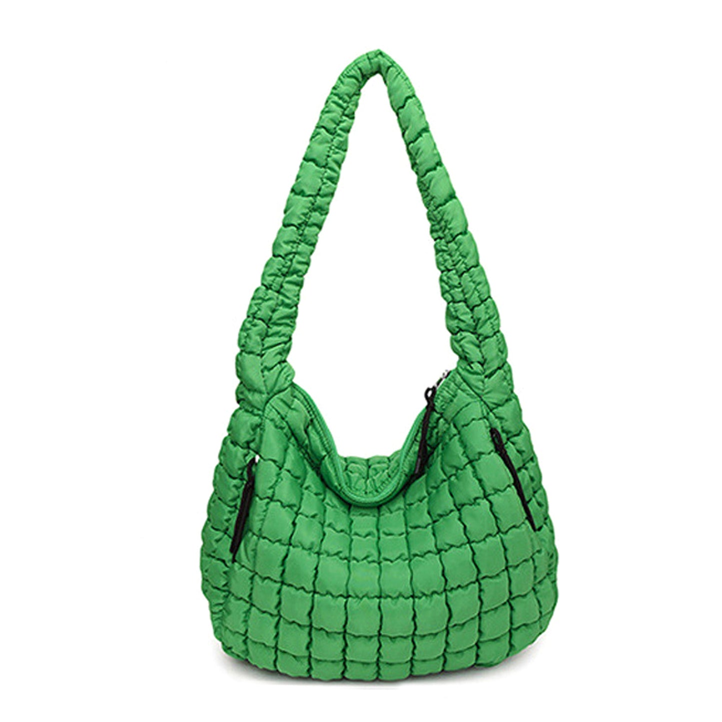Taylor Quilted Puffer Nylon Tote Bag with Zip Pockets & Interior Organization | Almond, Black, Citrine, Slate Blue, White, Emerald
