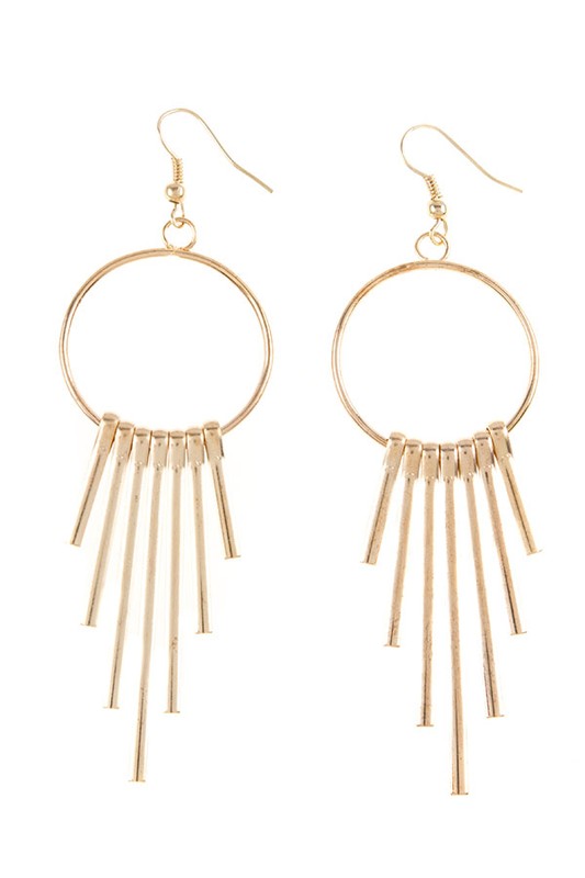 Brushed Metal Hoop Dangle Earrings