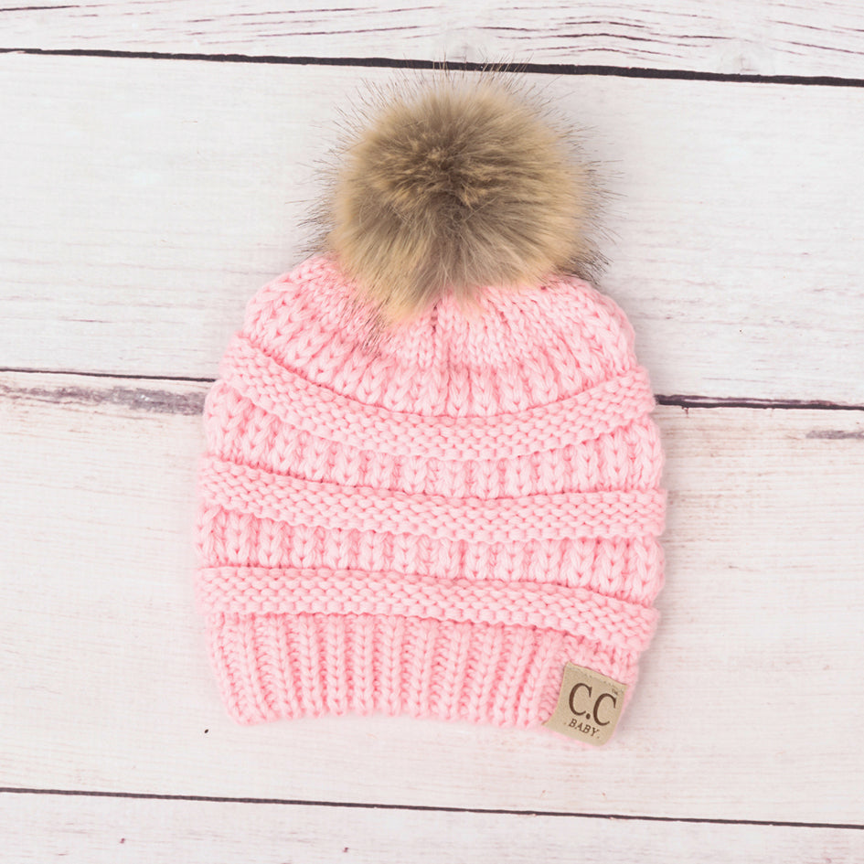 C.C® 100% Soft Acrylic Baby Faux Fur Pom Beanie | 3–12 Months
