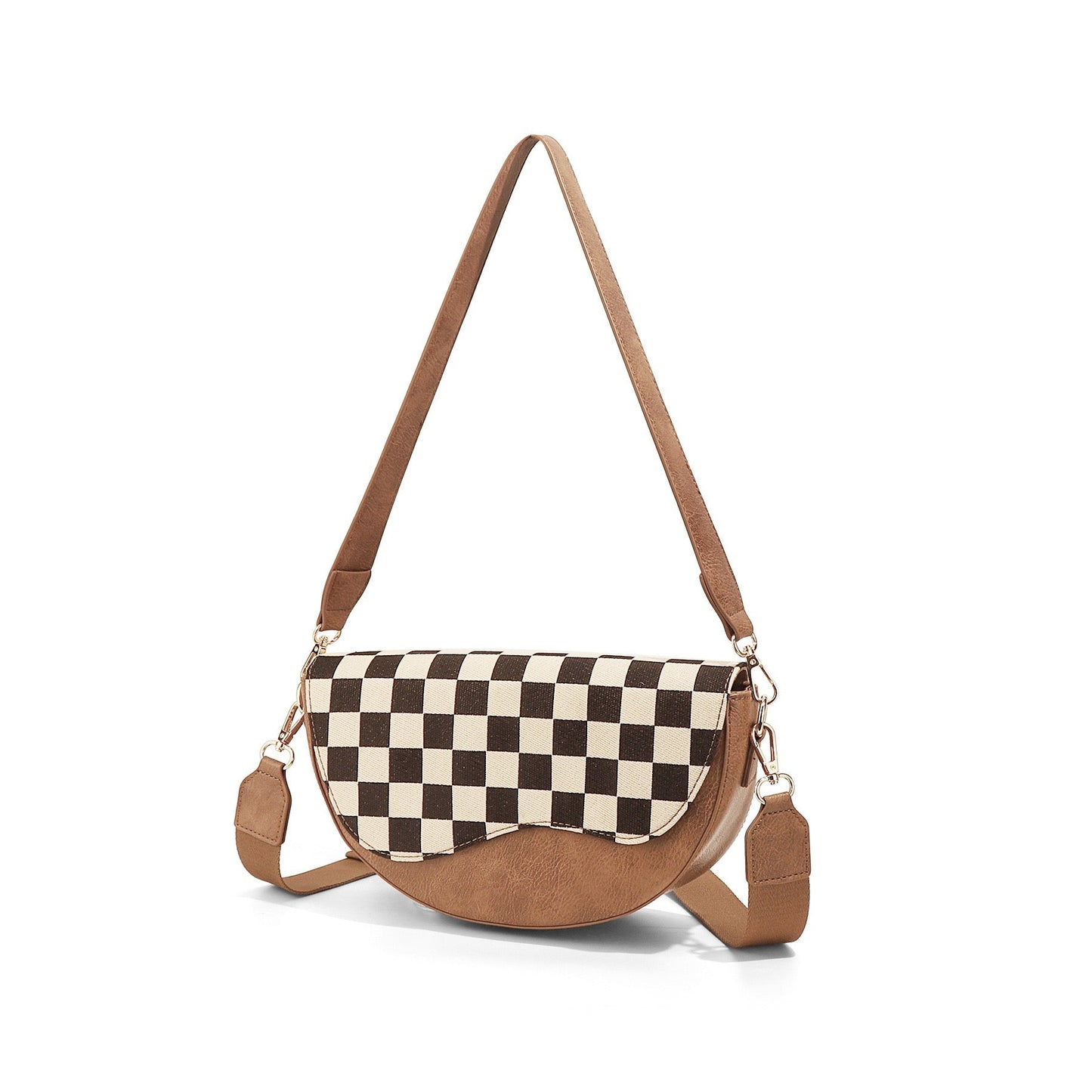 Karlie Checkered Convertible Crossbody Bag | Polyester Canvas & Vegan Leather | 11.5 L x 3.5 W x 6.3 H in