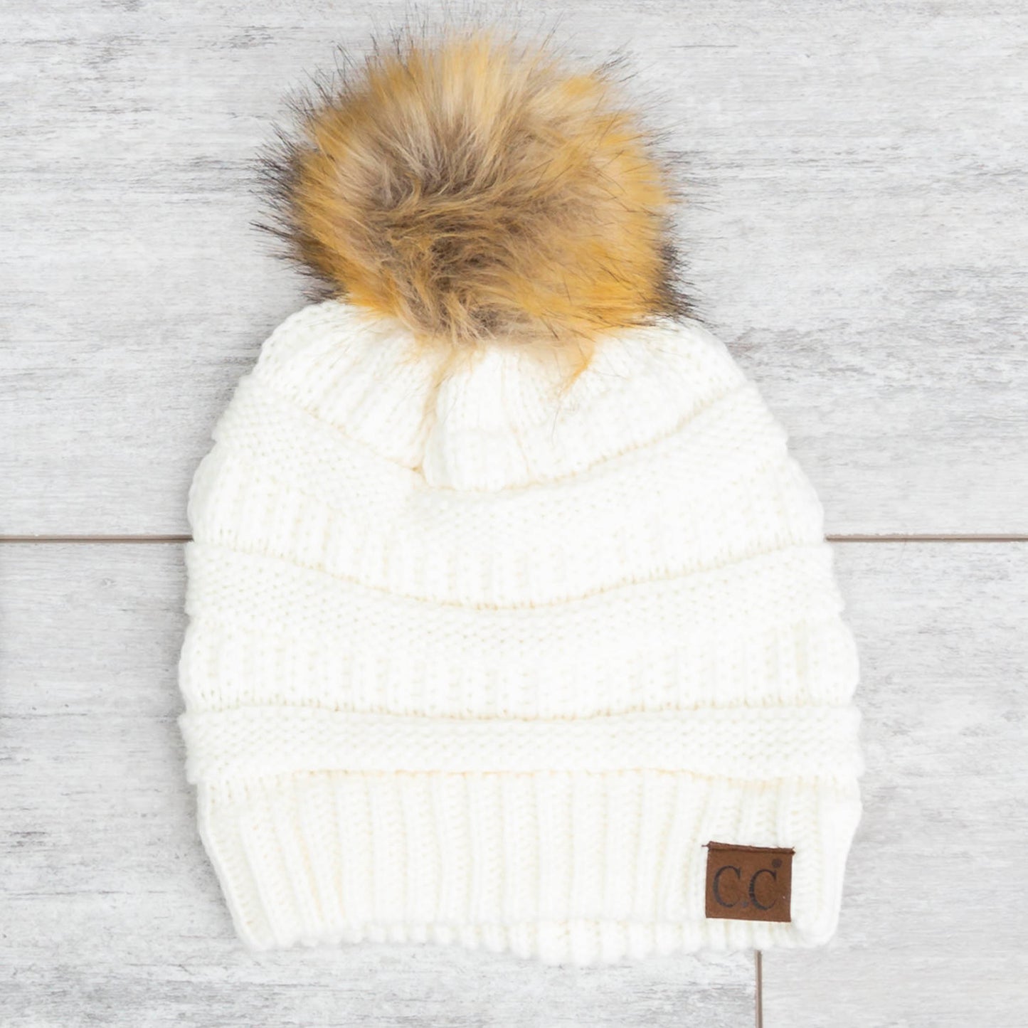 C.C® Soft Acrylic Knit Faux Fur Pom-Pom Beanie | One Size Child–Adult (Age 4+)