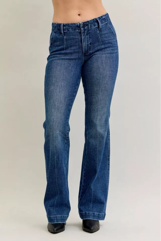 Judy Blue Full Size Mid Rise Bootcut Jeans with Welt Pockets Plus Size Cotton Polyester Spandex Sizes 0-24W