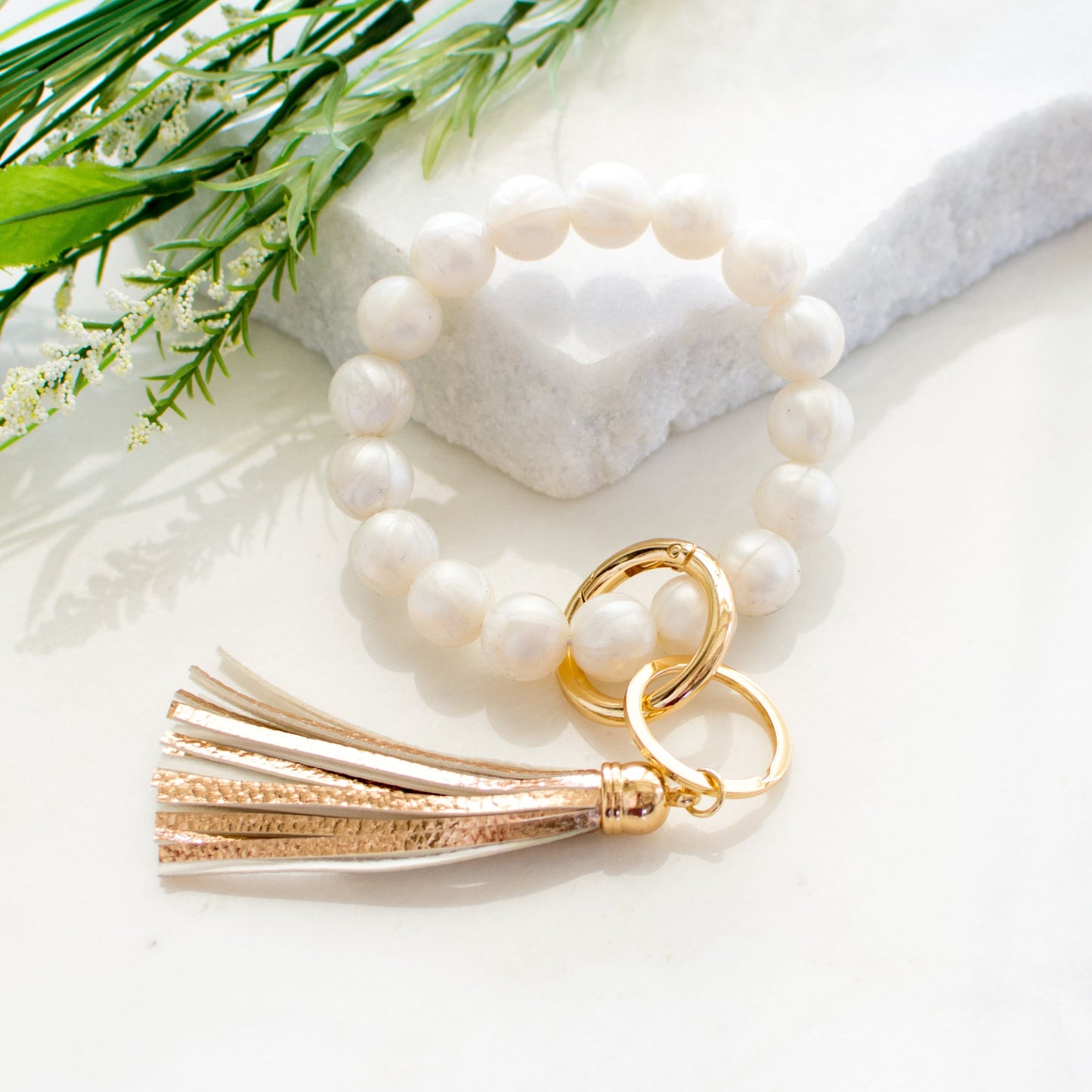 Harper Silicone Bead Key Ring Bracelet with Faux Leather Tassel | One Size