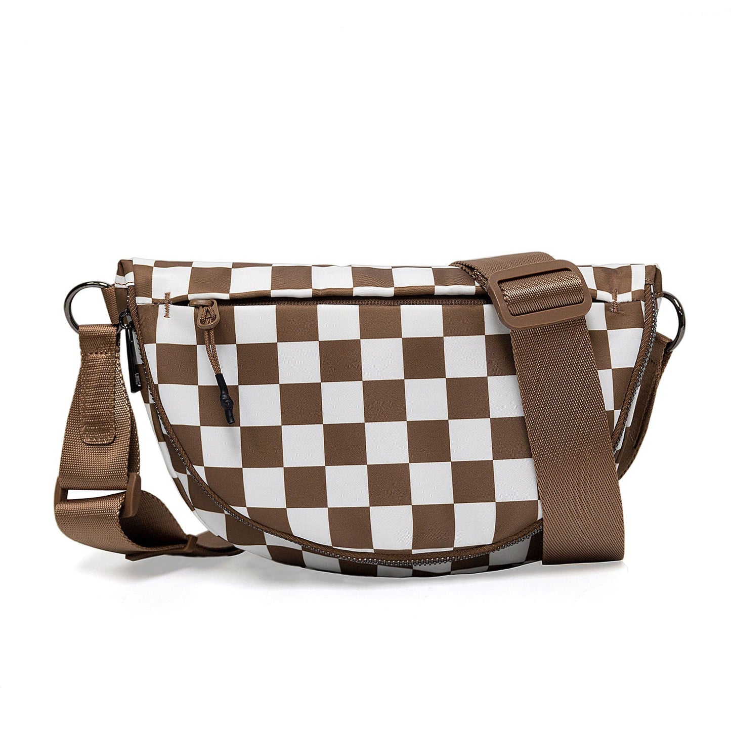 Aili's Corner Olivia Nylon Check Fold-Over Crossbody Bag with Front Pocket & Adjustable Strap | Almond, Black, Eucalyptus, Mocha