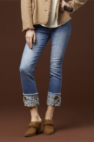 OMG Coco + Carmen Straight Ankle Embroidered Bottom Jeans