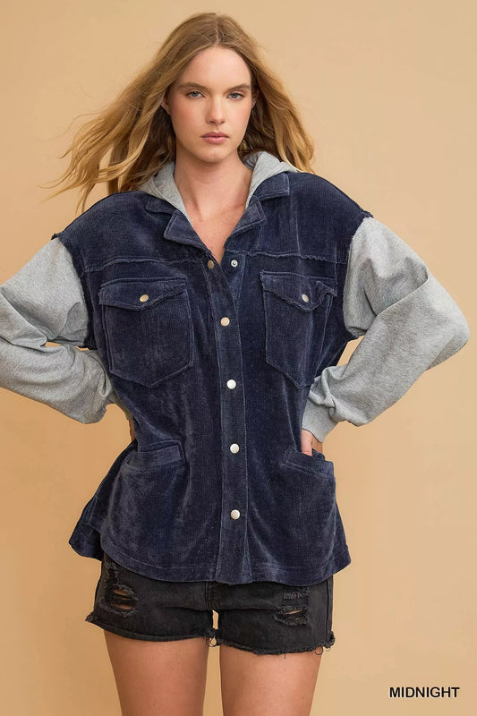 Umgee Contrast Hooded Chenille Jacket Polyester Sizes S-L