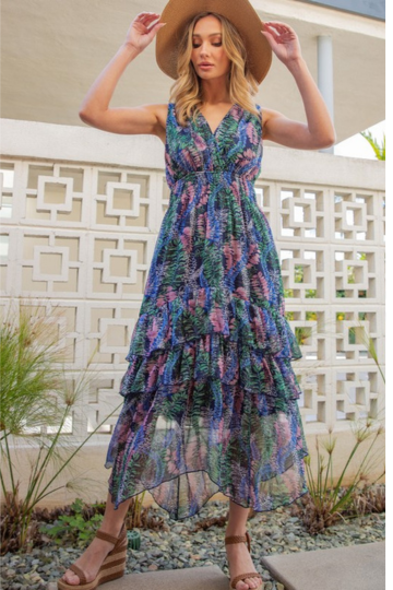 Smocked Ruffle Sleeveless Maxi Dress