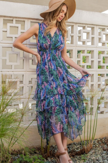 e:esome Women’s Smocked Ruffle Sleeveless Maxi Dress Polyester Size S-L