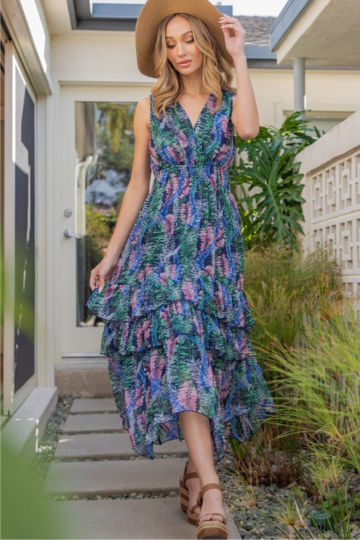 Smocked Ruffle Sleeveless Maxi Dress