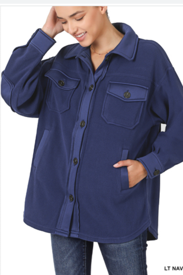 Zenana Clothing Oversized Long Sleeve Basic Fleece Shacket