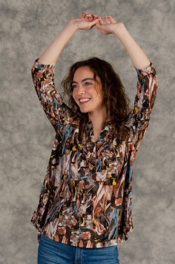 Gabby Style Long Sleeve Floral Brown Design Top