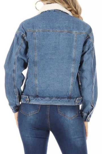 Women’s Denim Jacket with a Button Down Closure and Inside Sherpa Suede Cotton Polyester Size M-XL